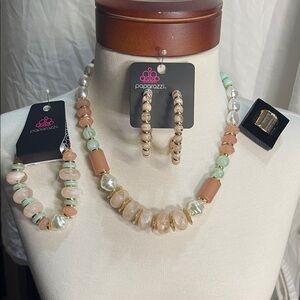 Paparazzi Gold and Cream Necklace Set with Pastel Accents